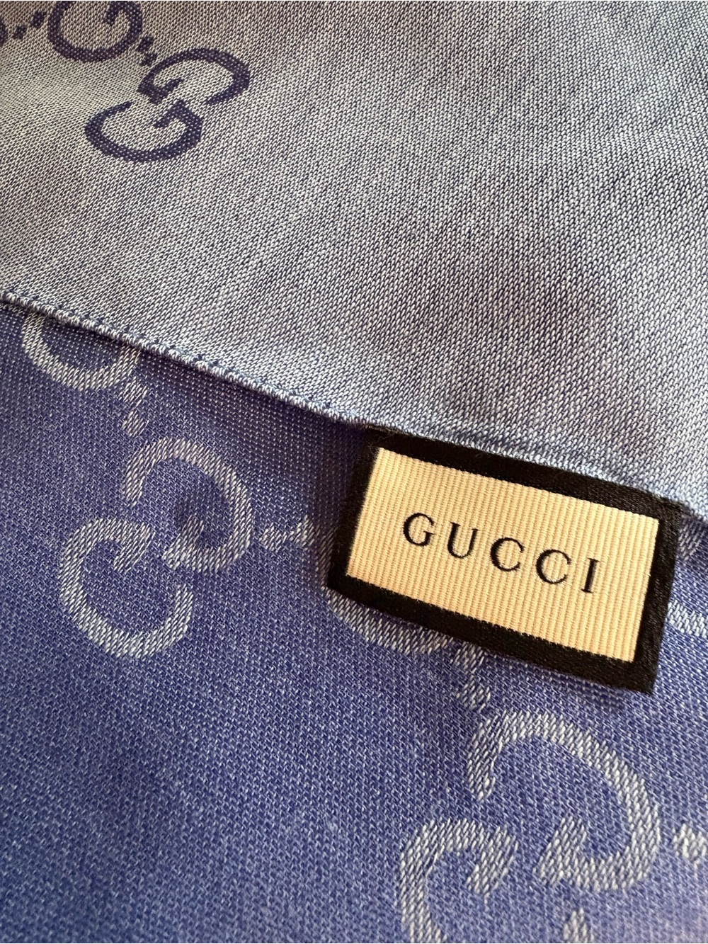 Gucci Light and Deep Blue GG Monogram Silk-Blend Shawl - Picture 2 of 6